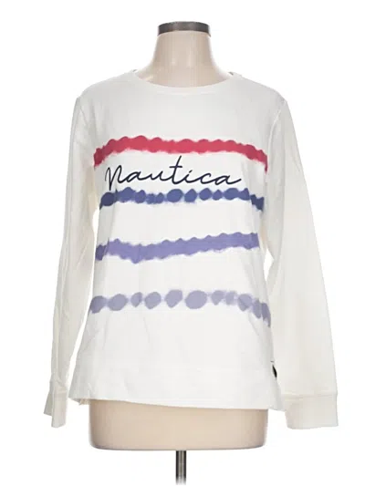 Pre-owned Nautica Long Sleeve Top White Crew Neck Tops