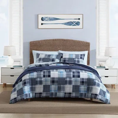 Nautica Mason Patchwork Reversible Cotton Navy Comforter Set In Blue;green