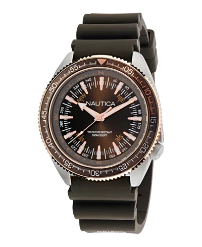 Nautica Men's Analog Brown Polyurethane Watch, 44mm