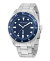 Nautica Men's Analog Silver-tone Stainless Steel Watch, 44mm In Blue