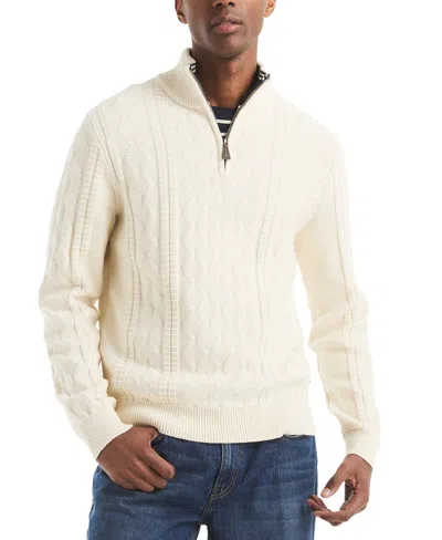 Nautica Men's Cable Long Sleeve Sweater In White