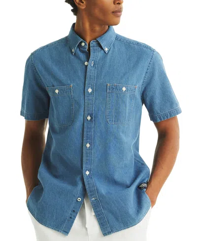 Nautica Men's Chambray Short-sleeve Shirt In Blue Bonnet