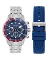 Nautica Men's Chronograph Silver-tone Stainless Steel Watch Set, 44mm In Silver