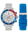 Nautica Men's Chronograph Silver-tone Stainless Steel Watch Set, 48mm In Silver