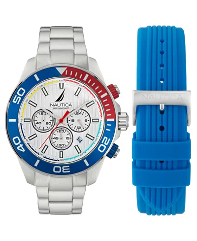 Nautica Men's Chronograph Silver-tone Stainless Steel Watch Set, 48mm