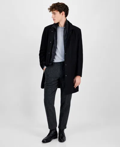 Nautica Men's Classic-fit Bib Wool Blend Overcoat In Black