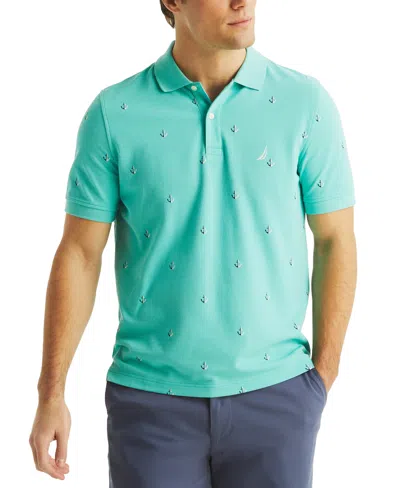 Nautica Men's Classic Fit Deck Printed Performance Polo Shirt In Poolsdaqua