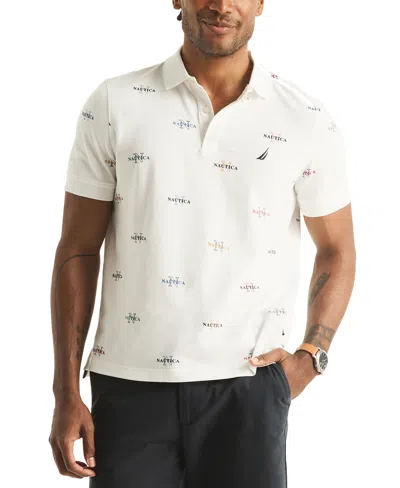 Nautica Mens Sustainably Crafted Classic Fit Printed Deck Polo In Bright White