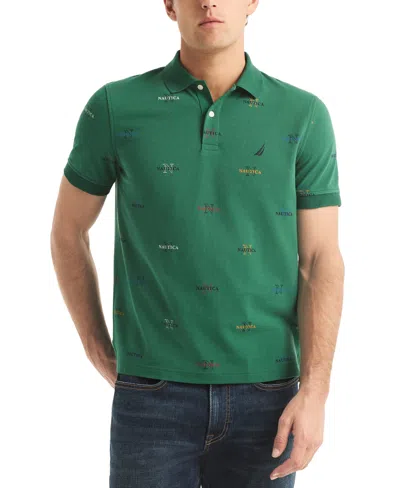 Nautica Mens Sustainably Crafted Classic Fit Printed Deck Polo In Green Leaf