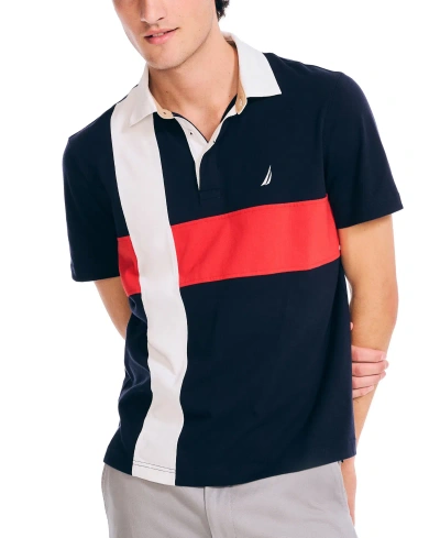 Nautica Men's Classic Fit Pieced Rugby Polo In Navy Seas