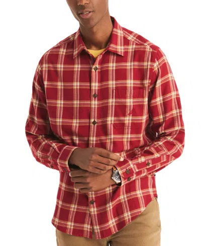 Nautica Men's Classic-fit Plaid Button-down Shirt In Autumn Berry