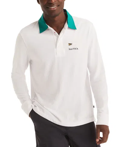 Nautica Men's Classic-fit Rugby Long-sleeve Polo Shirt In Bright White