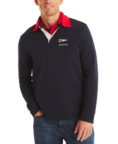Nautica Men's Classic-fit Rugby Long-sleeve Polo Shirt In Navy