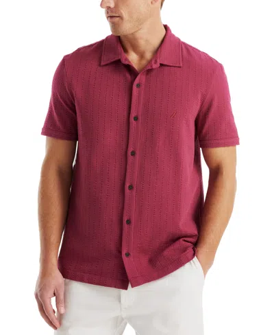 Nautica Men's Classic-fit Seersucker Polo Shirt In Crimson Sunset