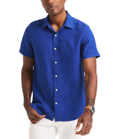 Nautica Men's Classic-fit Solid Linen Short-sleeve Shirt