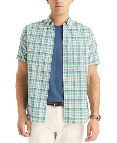 Nautica Mens Big & Tall Sustainably Crafted Plaid Short-sleeve Shirt In Bluebreton