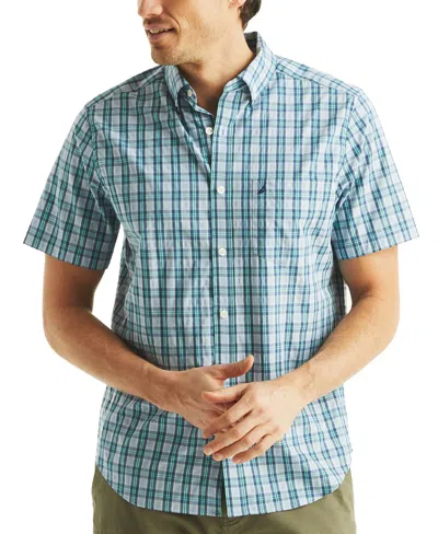 Nautica Men's Classic-fit Stretch Plaid Button-down Shirt In Pale Blue