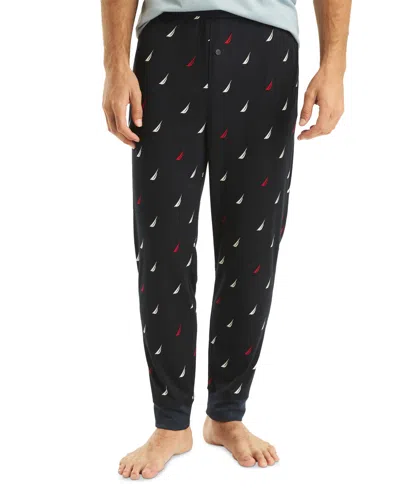 Nautica Men's Classic-fit Stretch Printed Sleep Joggers In Navy Logo