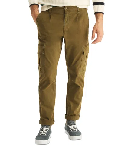 Nautica Men's Classic-fit Stretch Twill Pleated Cargo Pants In Dark Olive