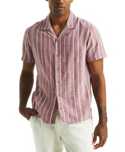 Nautica Men's Classic-fit Stripe Camp Shirt In Crimson Sunset