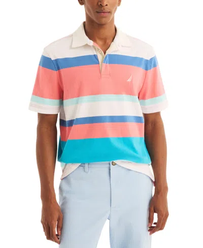 Nautica Men's Classic-fit Striped Rugby Polo Shirt In Teaberry
