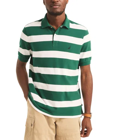 Nautica Men's Classic Short Sleeve Striped Deck Polo Shirt In Green Leaf