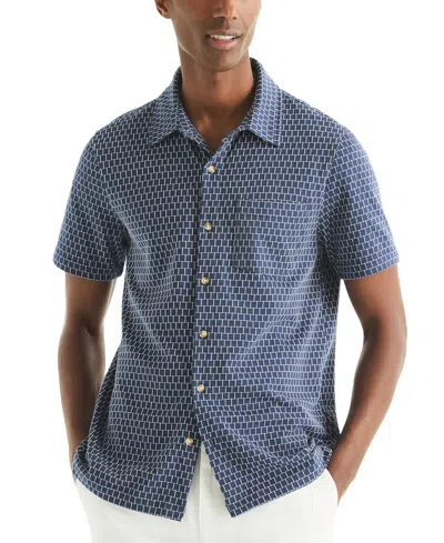 Nautica Mens Classic Fit Printed Button-front Polo In Blue