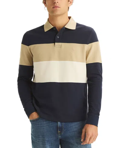 NAUTICA MEN'S COLOR BLOCK LONG SLEEVE POLO SHIRT