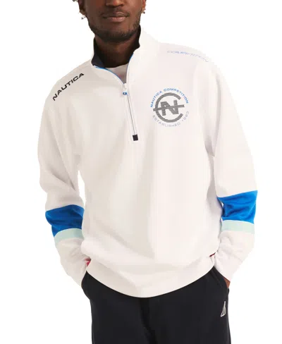 Nautica Men's Competition Relaxed-fit Half-zip Long Sleeve Logo Sweatshirt In Bright White