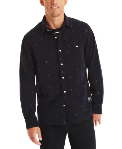 Nautica Men's Corduroy Printed Shirt In Navy Seas