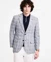 Nautica Men's Cotton & Linen Printed Modern-fit Sport Coat In Blue Plaid