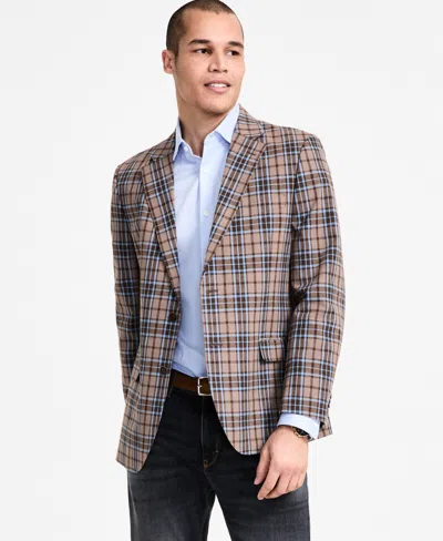 Nautica Men's Cotton & Linen Printed Modern-fit Sport Coat In Brown,blue