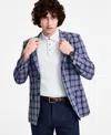 Nautica Men's Cotton & Linen Printed Modern-fit Sport Coat In Navy Plaid