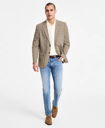 Nautica Men's Cotton & Linen Printed Modern-fit Sport Coat In Tan Windowpane