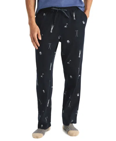 Nautica Men's Cozy Open Bottom Fleece Printed Relaxed-fit Pajama Pants In Black