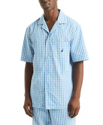 Nautica Men's Crafted Plaid Camp Sleep Pajama Shirt In Blue Yonder
