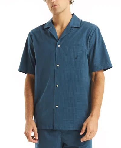 Nautica Men's Crafted Plaid Camp Sleep Pajama Shirt In Ensign Blue