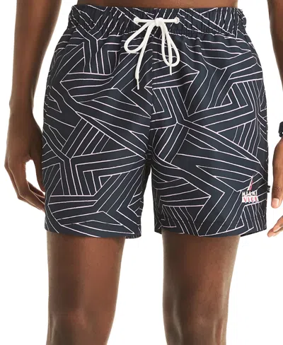 Nautica Men's Dashing Lines Swim Trunks In Navy
