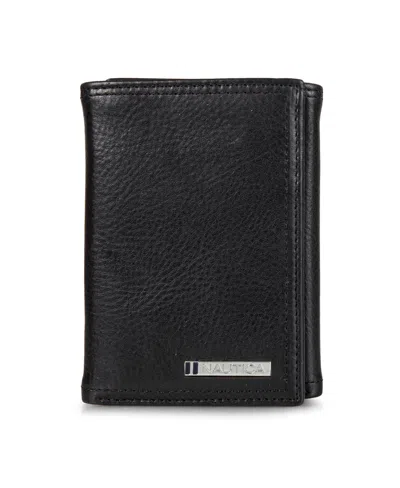 NAUTICA MEN'S ENAMELED LOGO LEATHER TRIFOLD WALLET