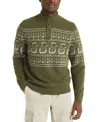 Nautica Men's Fairisle Button Up Mock Neck Sweater In Green