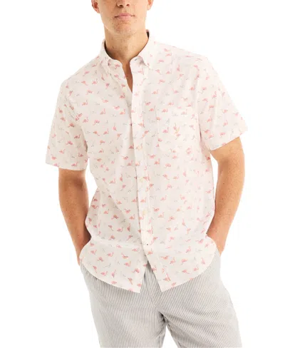Nautica Men's Flamingo Print Short Sleeve Button-down Shirt In Bright White