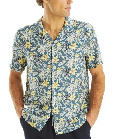 Nautica Men's Floral Button-up Camp Shirt In Blue Stern