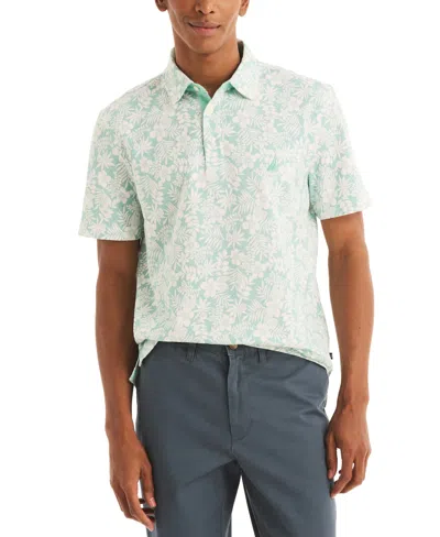 Nautica Men's Floral Print Pique Short Sleeve Polo Shirt In Bright White