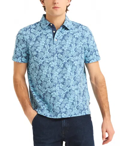 Nautica Men's Floral Print Pique Short Sleeve Polo Shirt In Union Blue