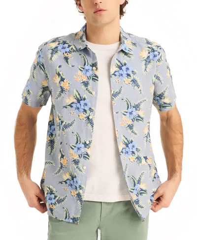 Nautica Men's Floral Print Short Sleeve Button-front Shirt In Anchor Blue
