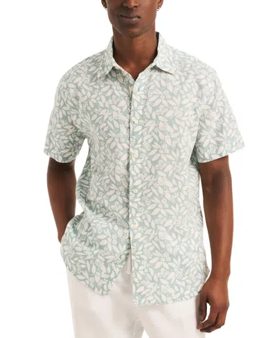 Nautica Men's Floral Print Short Sleeve Button-front Shirt In Nile Blue