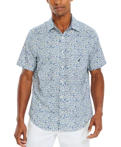 Nautica Men's Floral Print Short-sleeve Button-up Shirt In Sail White
