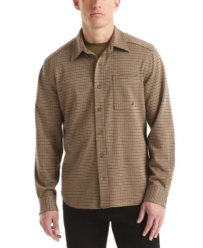 Nautica Men's Houndstooth Long Sleeve Shirt In Brown