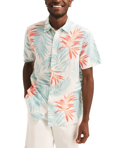Nautica Men's Leaf Print Short Sleeve Button-front Shirt In Bright White
