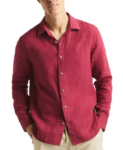Nautica Men's Linen Solid-color Classic-fit Long-sleeve Shirt In Crimson Sunset
